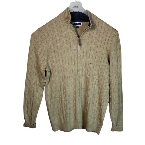 Club Room Light Tan  Quarter Zip Cotton Blend Cable Knit Sweater Men’s L NWT - Picture 2 of 7